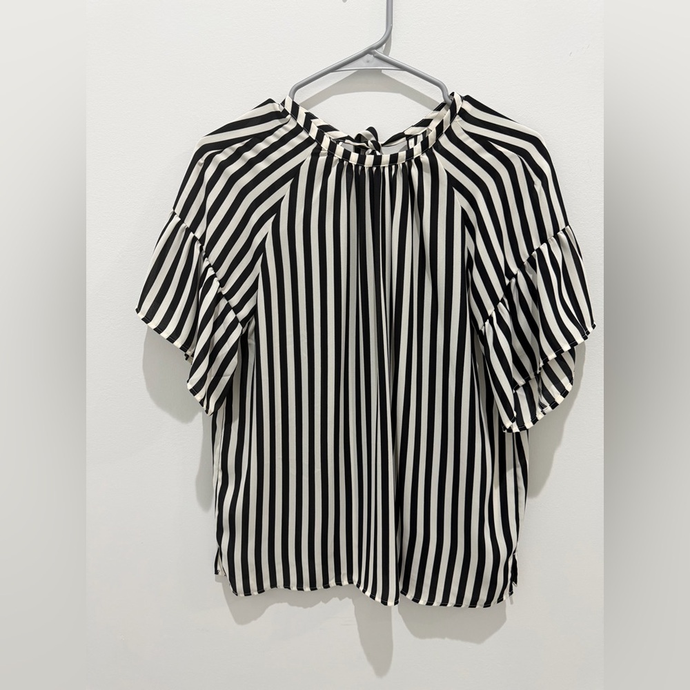 LOFT Black and White Striped Blouse